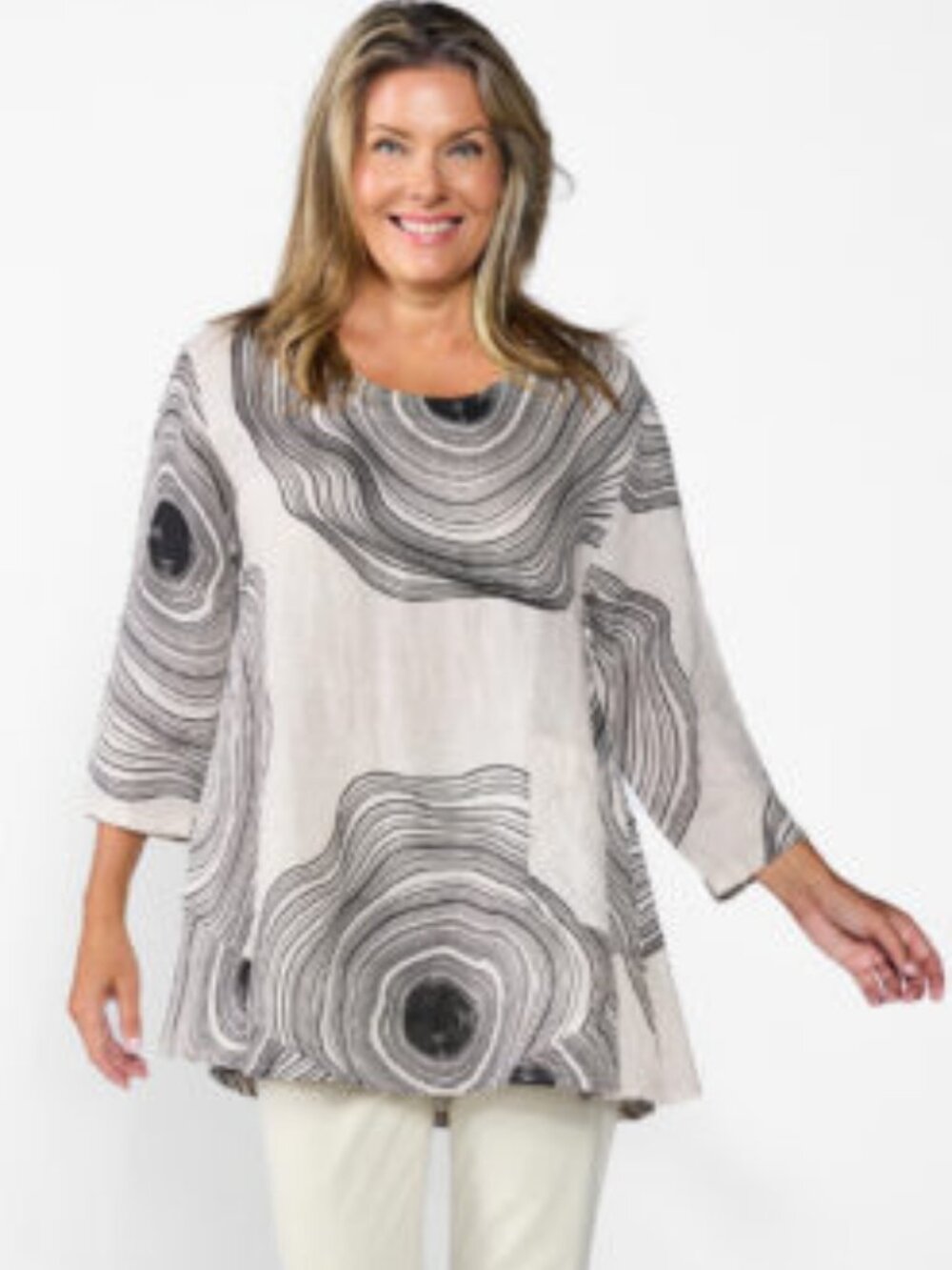 Made in Italy 100% Linen Oversized Lagenlook Top Navy Blue Cream L/XL